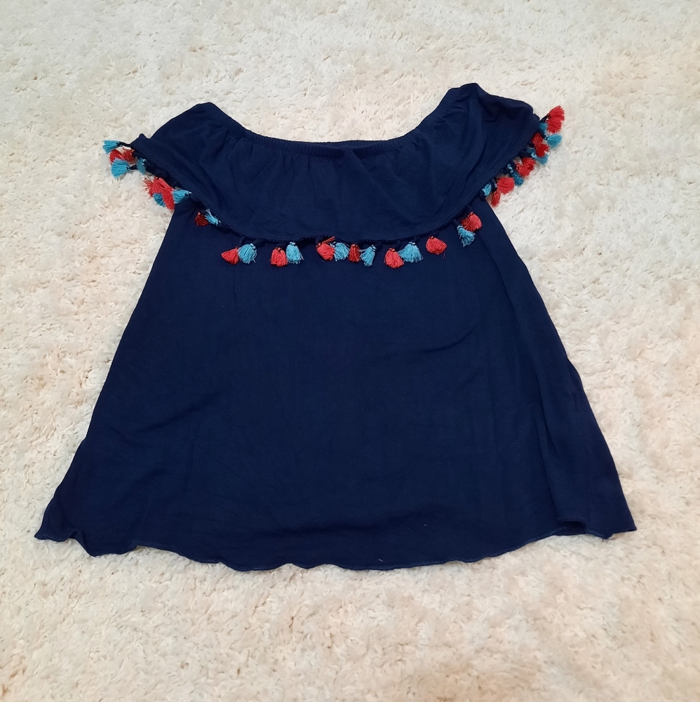 NAVY BLUE POM POM SHIRT GIRLS SIZE M